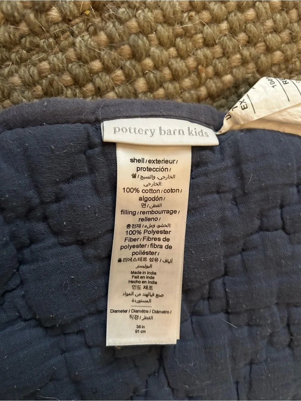 Pottery Barn Kids Round Whale Print Quilted Play Mat - Navy and Gray